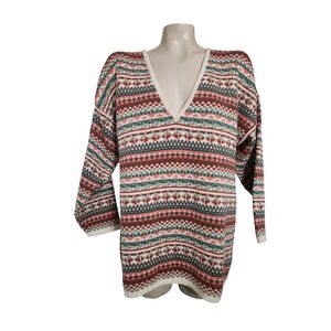 Clifford & Wills Vintage Multi Color Geometric Fair Isle V-Neck Sweater Medium